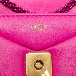 Pre Owned Valentino Fuchsia Pink Leather Micro One Stud Chain Bag