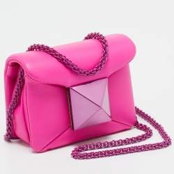 Pre Owned Valentino Fuchsia Pink Leather Micro One Stud Chain Bag