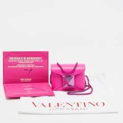 Pre Owned Valentino Fuchsia Pink Leather Micro One Stud Chain Bag