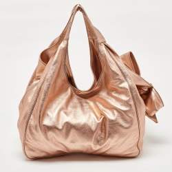 Valentino Metallic Rose Gold Leather Nuage Bow Hobo