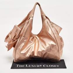 Valentino Metallic Rose Gold Leather Nuage Bow Hobo