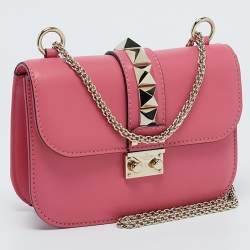 Valentino Pink Leather Small Rockstud Glam Lock Flap Bag