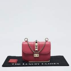 Valentino Pink Leather Small Rockstud Glam Lock Flap Bag