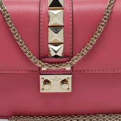 Valentino Pink Leather Small Rockstud Glam Lock Flap Bag