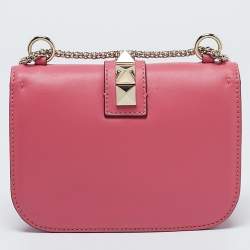 Valentino Pink Leather Small Rockstud Glam Lock Flap Bag