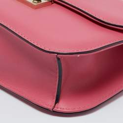 Valentino Pink Leather Small Rockstud Glam Lock Flap Bag