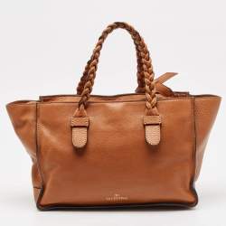 مملوكة مسبقًا Valentino Brown Leather Braided Handle To Be Cool Tote