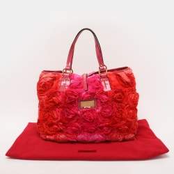 Pre Owned Valentino Multicolor Patent Leather and Satin Rose Applique Tote