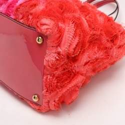 Pre Owned Valentino Multicolor Patent Leather and Satin Rose Applique Tote