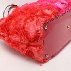 Pre Owned Valentino Multicolor Patent Leather and Satin Rose Applique Tote