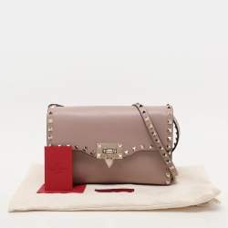 Pre Owned Valentino Beige Leather Rockstud Crossbody Bag