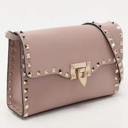 Pre Owned Valentino Beige Leather Rockstud Crossbody Bag
