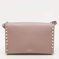 Pre Owned Valentino Beige Leather Rockstud Crossbody Bag