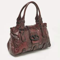 مملوكة مسبقًا Valentino Dark Burgundy Leather Crystals Catch Satchel