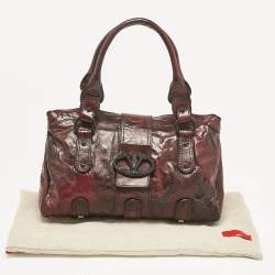 مملوكة مسبقًا Valentino Dark Burgundy Leather Crystals Catch Satchel