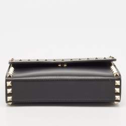 Pre Owned Valentino Black Leather Small Rockstud Flap Crossbody Bag