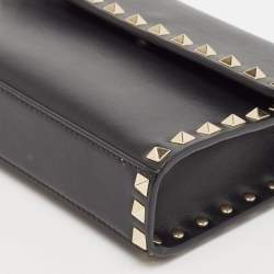 Pre Owned Valentino Black Leather Small Rockstud Flap Crossbody Bag