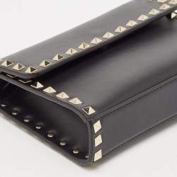 Pre Owned Valentino Black Leather Small Rockstud Flap Crossbody Bag