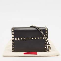 Pre Owned Valentino Black Leather Small Rockstud Flap Crossbody Bag