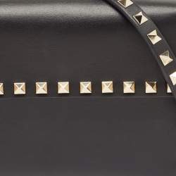 Pre Owned Valentino Black Leather Small Rockstud Flap Crossbody Bag