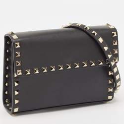 Pre Owned Valentino Black Leather Small Rockstud Flap Crossbody Bag