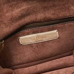 Pre Owned Valentino Brown Leather Small Rolling Rockstud Glam Lock Flap Bag