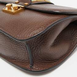 Pre Owned Valentino Brown Leather Small Rolling Rockstud Glam Lock Flap Bag