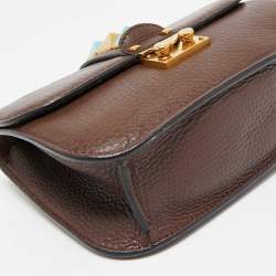 Pre Owned Valentino Brown Leather Small Rolling Rockstud Glam Lock Flap Bag
