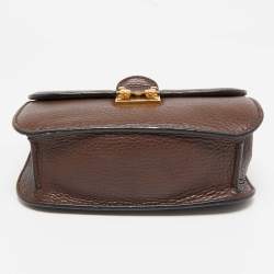 Pre Owned Valentino Brown Leather Small Rolling Rockstud Glam Lock Flap Bag