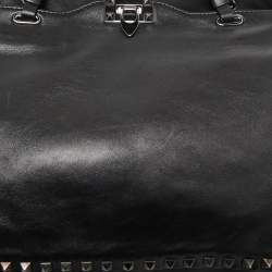 مملوكة مسبقًا حقيبة يد توتس فالنتينو ترابيز جلد سوداء مرصعة روكستد متوسطة 