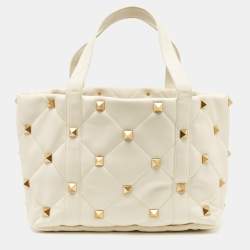 Valentino Off White Leather Roman Stud Shopper Tote