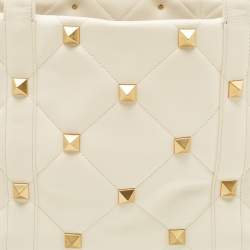 Valentino Off White Leather Roman Stud Shopper Tote