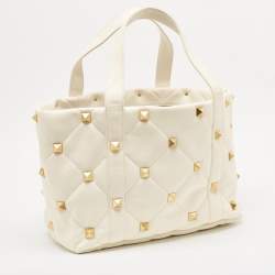 Valentino Off White Leather Roman Stud Shopper Tote