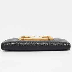 Pre Owned Valentino Black Leather V-Logo Signature Compact Wallet