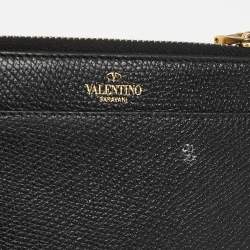 Pre Owned Valentino Black Leather V-Logo Signature Compact Wallet