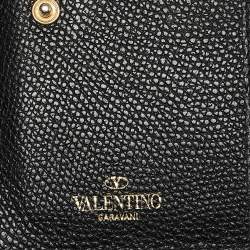 Pre Owned Valentino Black Leather V-Logo Signature Compact Wallet