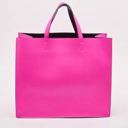Pre Owned Valentino Pink/White Leather VLogo Shopper Tote