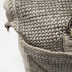 Pre Owned Valentino Grey Leather, Beads and Sequins Embellished Satchel