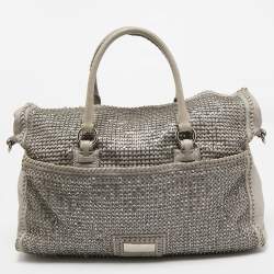 Pre Owned Valentino Grey Leather, Beads and Sequins Embellished Satchel