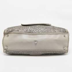 Pre Owned Valentino Grey Leather, Beads and Sequins Embellished Satchel