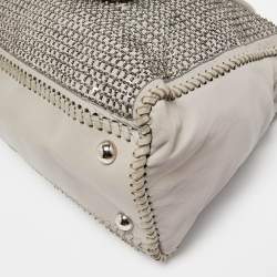 Pre Owned Valentino Grey Leather, Beads and Sequins Embellished Satchel