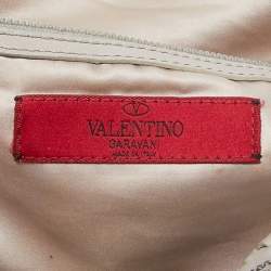 Pre Owned Valentino Grey Leather, Beads and Sequins Embellished Satchel