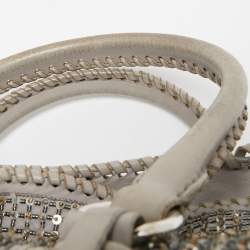 Pre Owned Valentino Grey Leather, Beads and Sequins Embellished Satchel