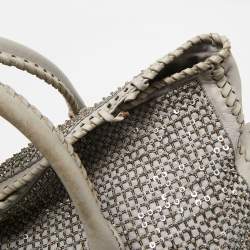 Pre Owned Valentino Grey Leather, Beads and Sequins Embellished Satchel