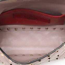 Pre Owned Valentino Beige Leather Small Rockstud Spike Top Handle Bag