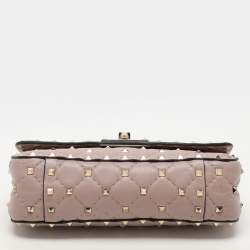 Pre Owned Valentino Beige Leather Small Rockstud Spike Top Handle Bag