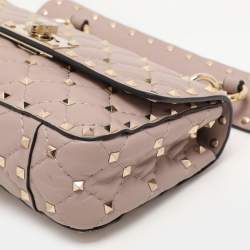 Pre Owned Valentino Beige Leather Small Rockstud Spike Top Handle Bag