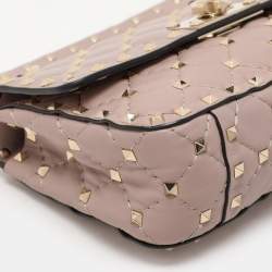 Pre Owned Valentino Beige Leather Small Rockstud Spike Top Handle Bag