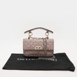 Pre Owned Valentino Beige Leather Small Rockstud Spike Top Handle Bag