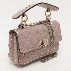 Pre Owned Valentino Beige Leather Small Rockstud Spike Top Handle Bag